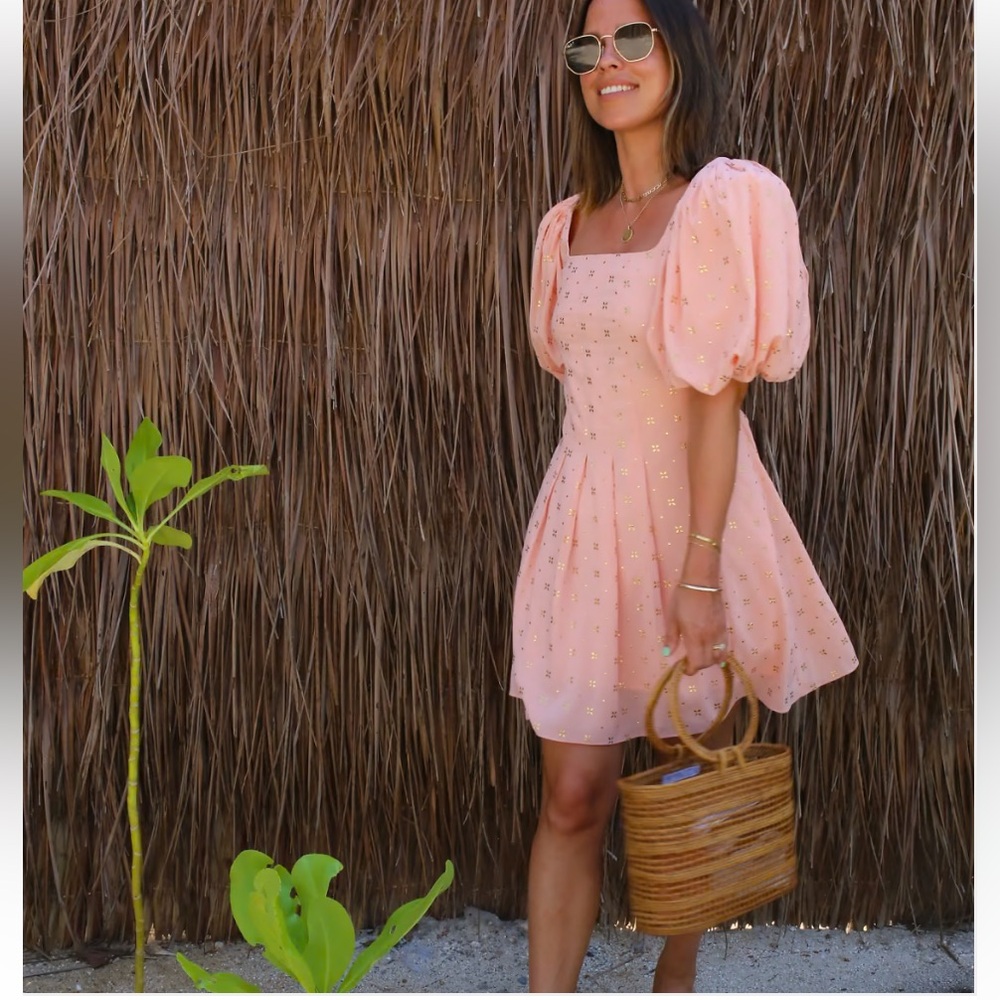Labelrail x Collyer Twins NWT gold applique puff sleeve mini dress-orange-US 8 - Picture 11 of 12
